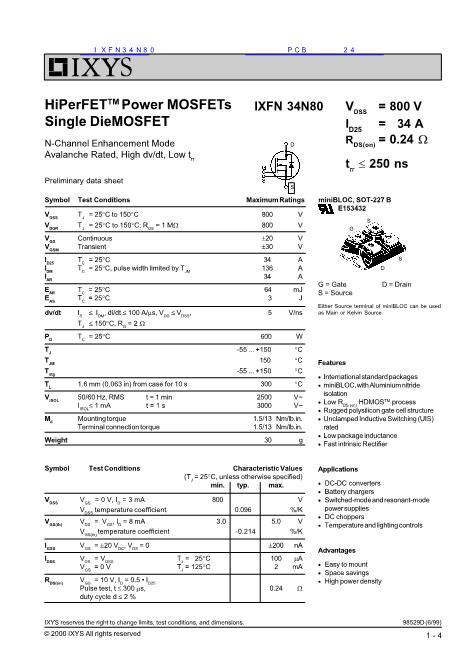IXFN34N80數(shù)據(jù)手冊封面