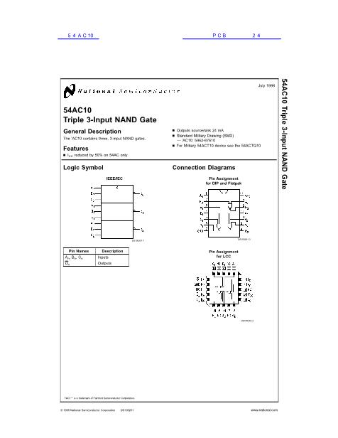 54AC10數(shù)據(jù)手冊封面