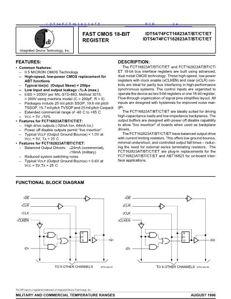 IDT54FCT162823ATE數(shù)據(jù)手冊封面