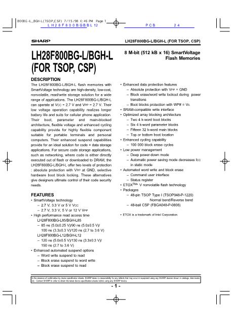 LH28F800BGBBL12數(shù)據(jù)手冊封面