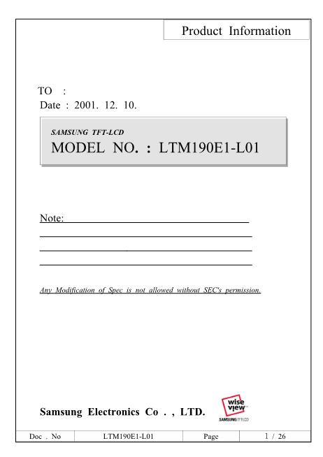 LTM190E1-L01数据手册封面