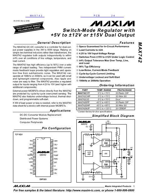 MAX742数据手册封面