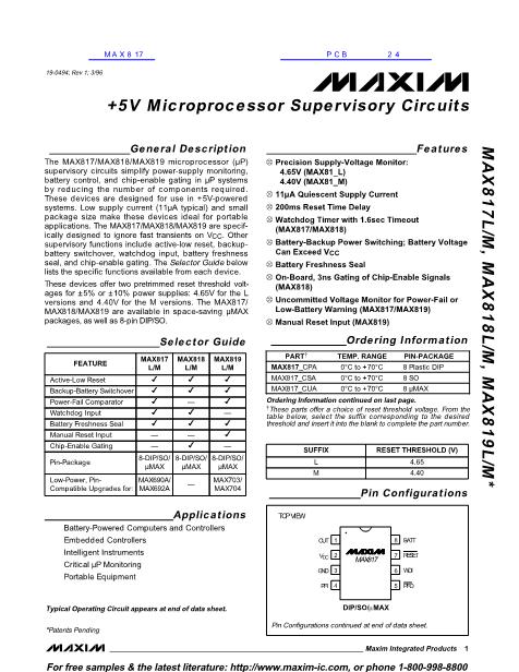MAX817数据手册封面