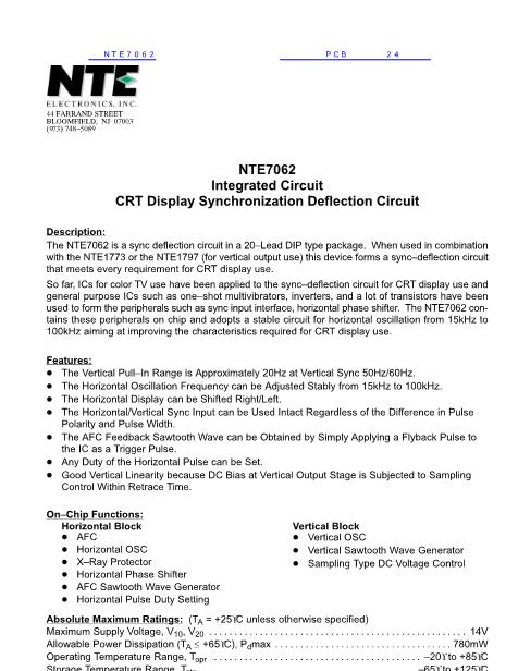 NTE7062數(shù)據(jù)手冊封面