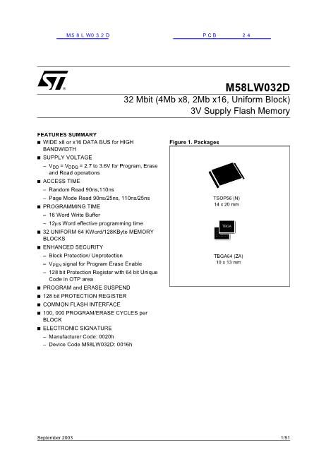 M58LW032D数据手册封面