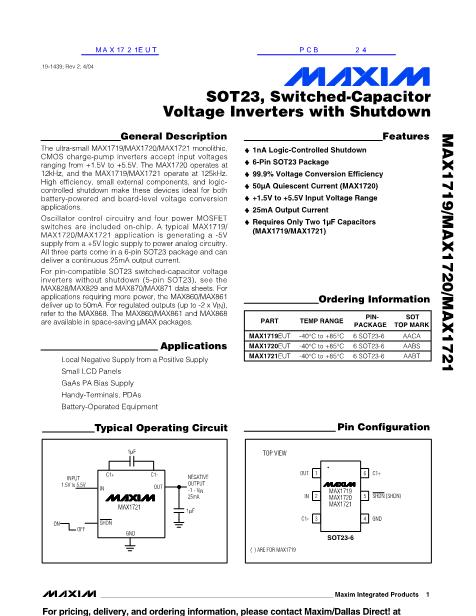 MAX1721EUT数据手册封面