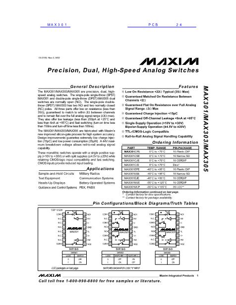 MAX301数据手册封面