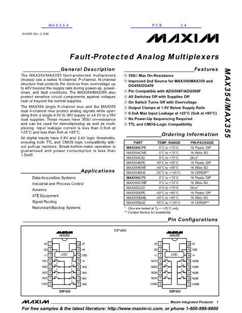 MAX354数据手册封面
