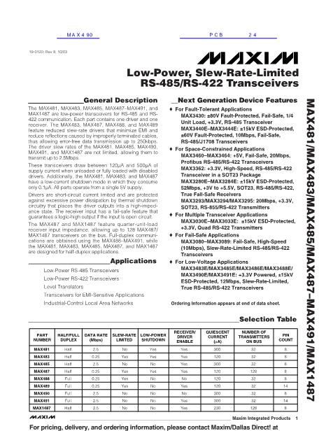 MAX490数据手册封面