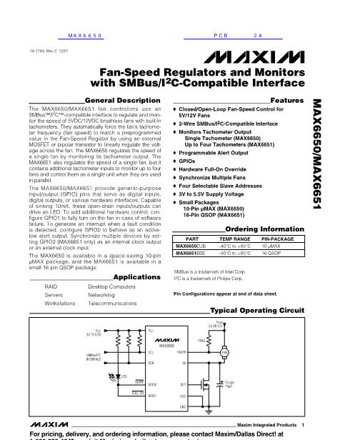 MAX6650数据手册封面