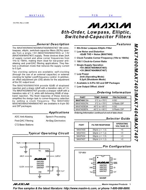 MAX7400数据手册封面