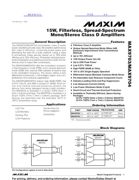 MAX9703数据手册封面