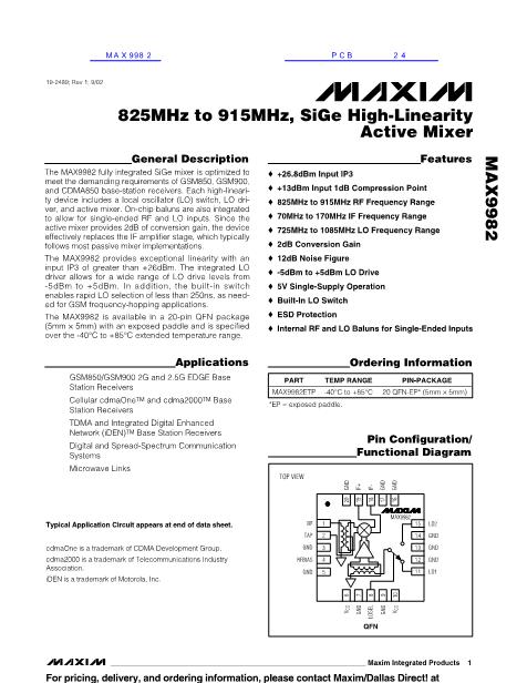 MAX9982数据手册封面