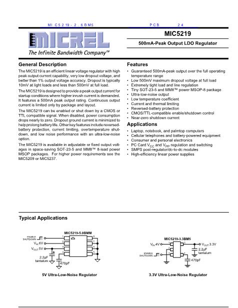 MIC5219-2.6BM5数据手册封面