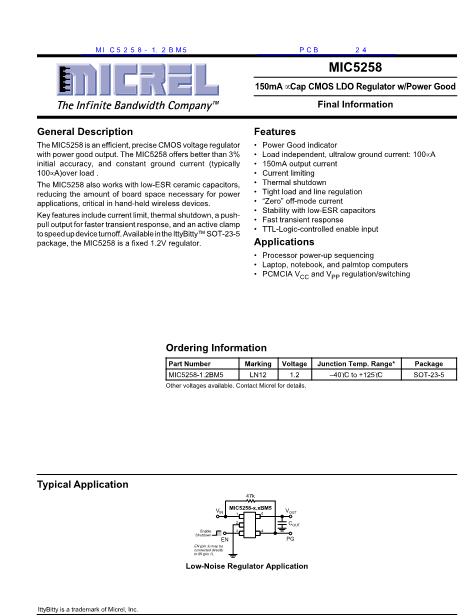 MIC5258-1.2BM5数据手册封面