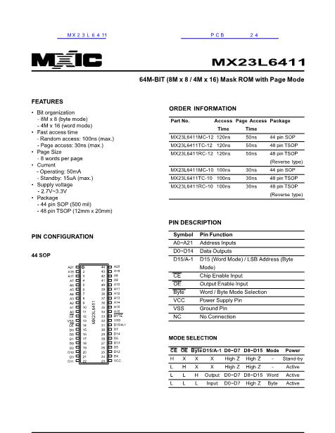 MX23L6411数据手册封面