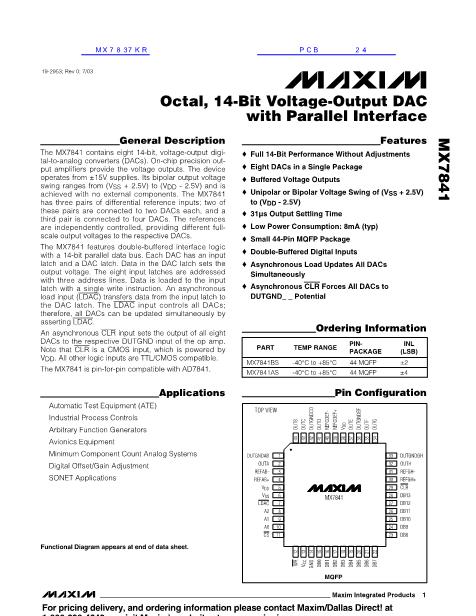 MAX7841数据手册封面