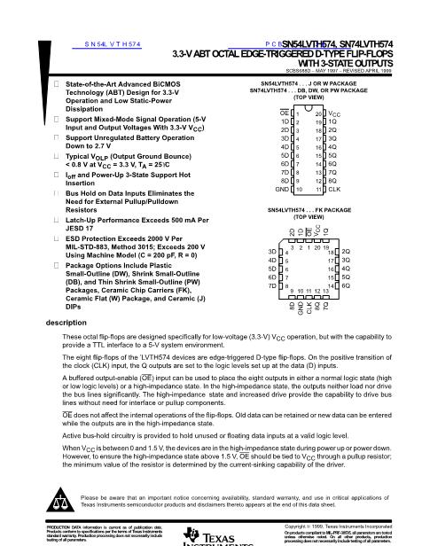 SN54LVTH574數(shù)據(jù)手冊封面