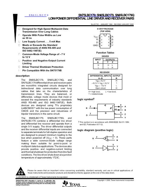 SN65LBC179數(shù)據(jù)手冊(cè)封面