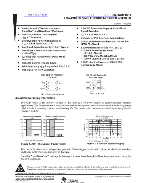 SN74AUP1G14數(shù)據(jù)手冊封面