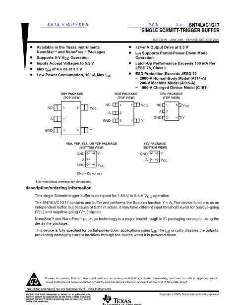 SN74LV1G17YEPR數(shù)據(jù)手冊封面