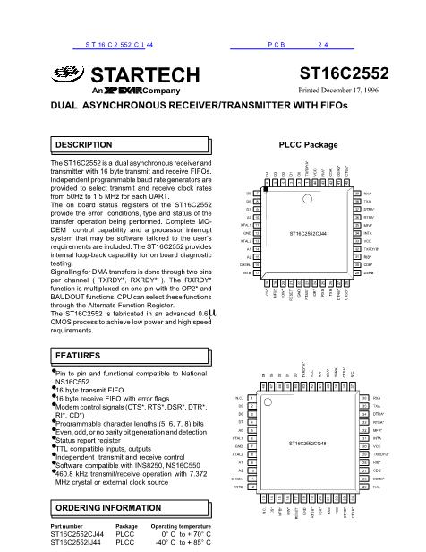 ST16C2552CJ44數(shù)據(jù)手冊(cè)封面