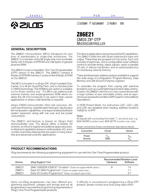 Z86E21数据手册封面