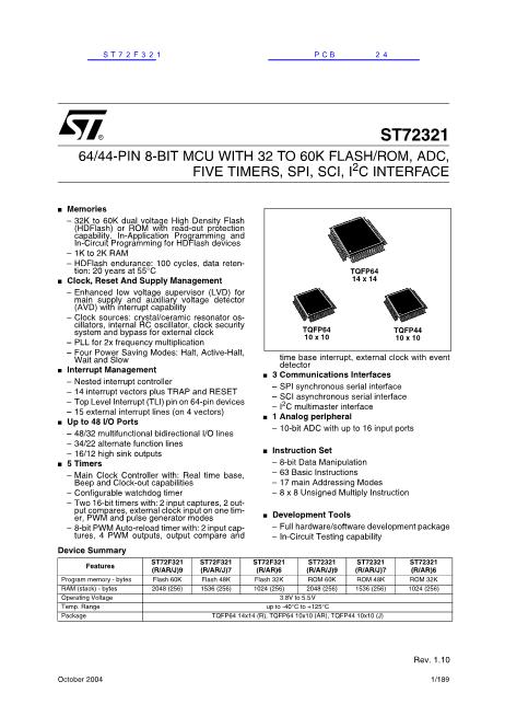 ST72F321数据手册封面