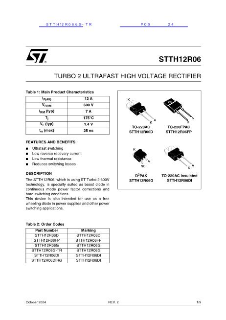 STTH12R066G-TR数据手册封面