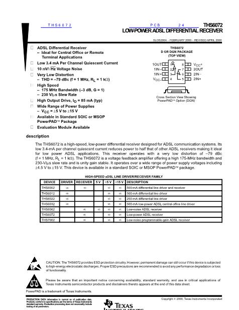 THS6072數據手冊封面