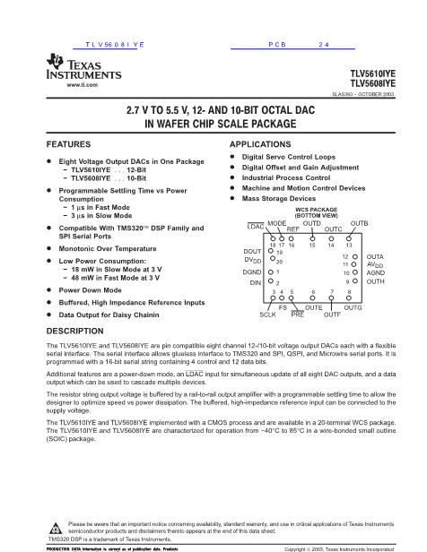 TLV5608IYE數(shù)據(jù)手冊封面