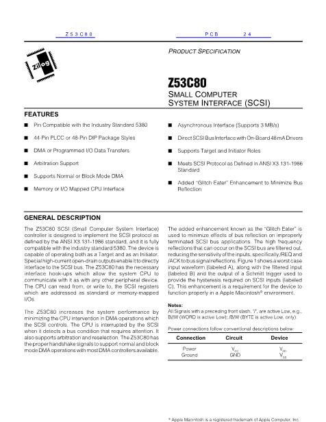 Z53C80数据手册封面