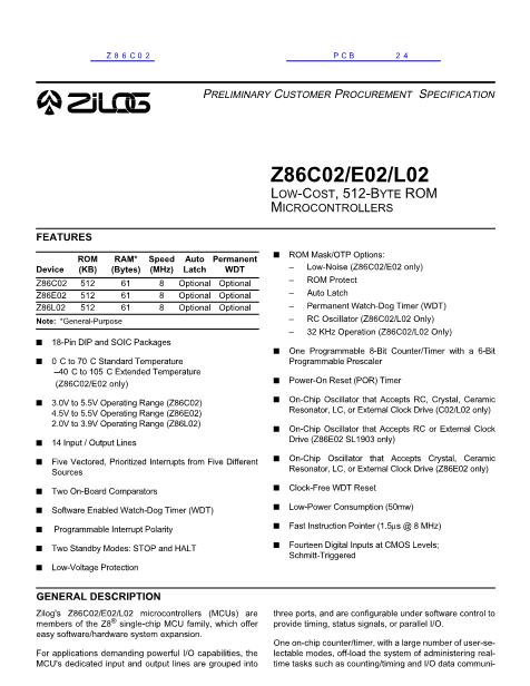 Z86C02数据手册封面