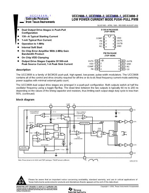 UCC2808N-1數(shù)據(jù)手冊封面