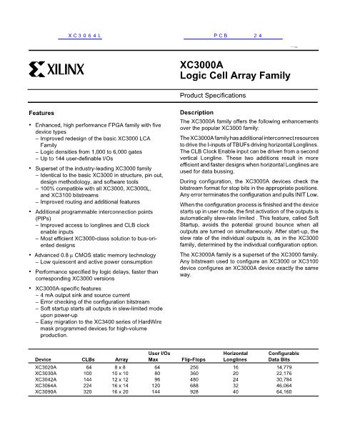 XC3020A数据手册封面