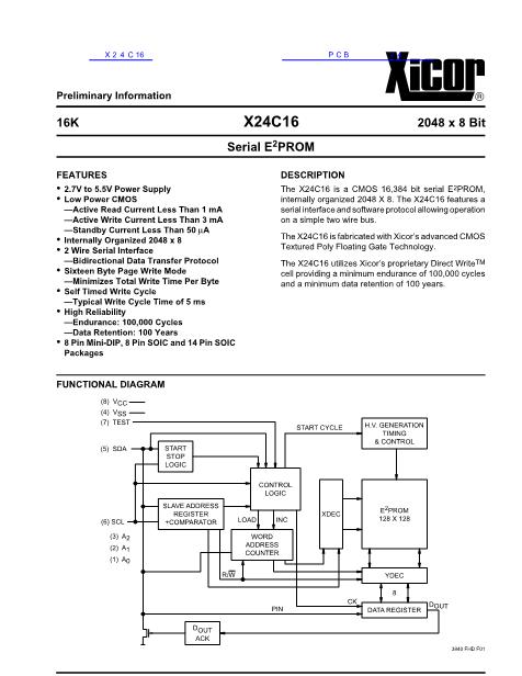 X24C16数据手册封面