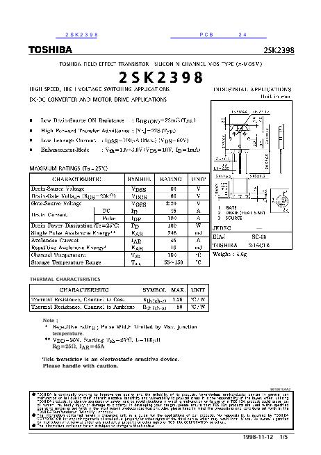 2SK2398数据手册封面