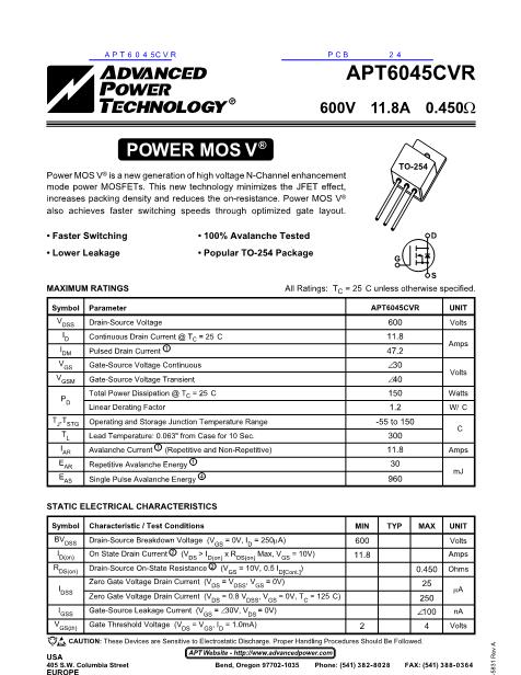 APT6045CVR数据手册封面