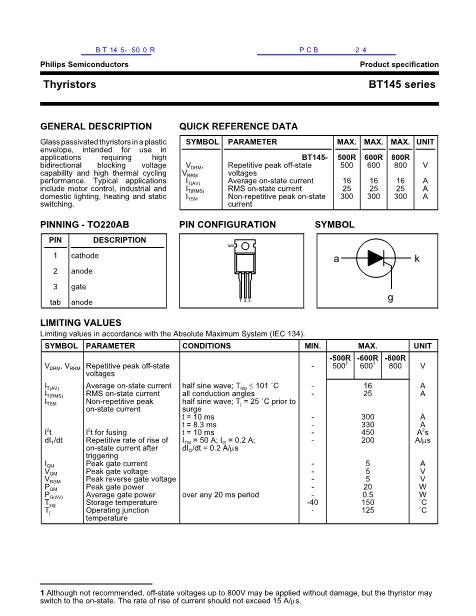 BT145-500R數(shù)據(jù)手冊封面