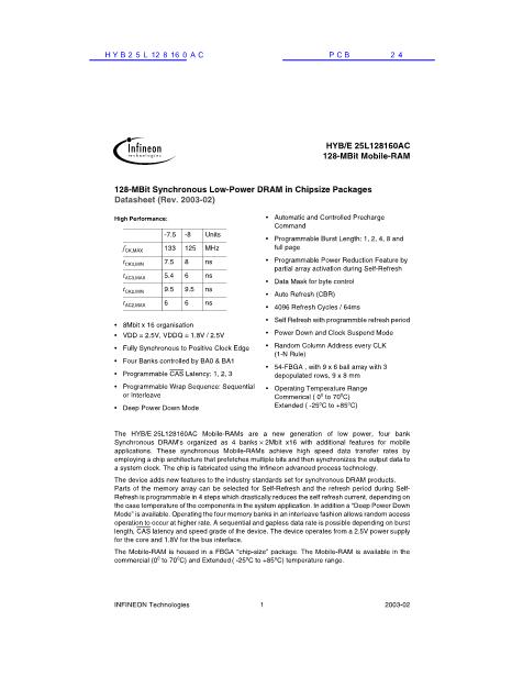 HYB25L128160AC數(shù)據(jù)手冊封面