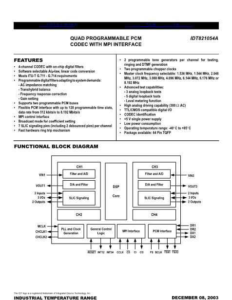 IDT821054A數(shù)據(jù)手冊封面