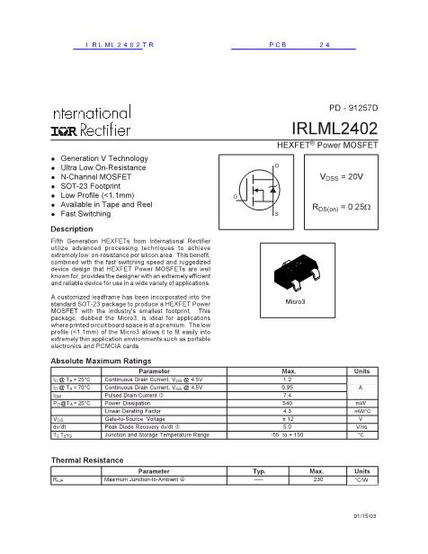 IRLML2402TR数据手册封面
