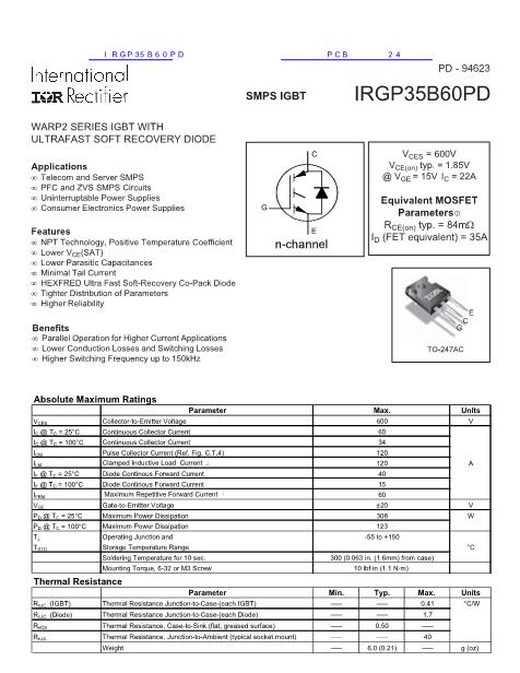 IRGP35B60PD数据手册封面