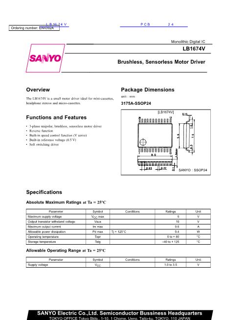 LB1674V數(shù)據(jù)手冊封面