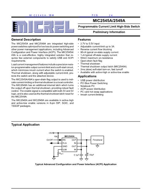 MIC2545A-1BM数据手册封面