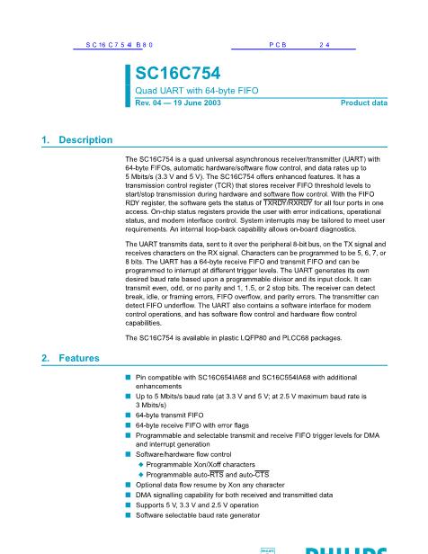 SC16C754IB80数据手册封面