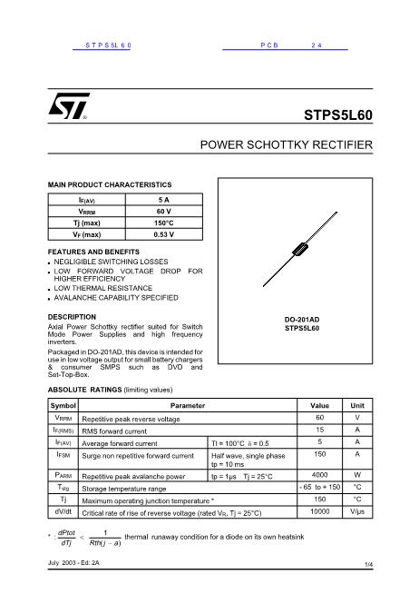 STPS5L60数据手册封面