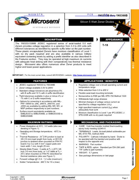 1N5338DTR數(shù)據(jù)手冊封面