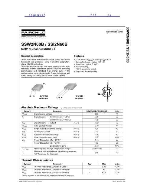 2N60B Datasheet_PDF文件下载_芯片资料查询_维库电子市场网