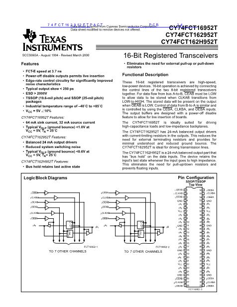 74FCT162952ETPACT數(shù)據(jù)手冊(cè)封面